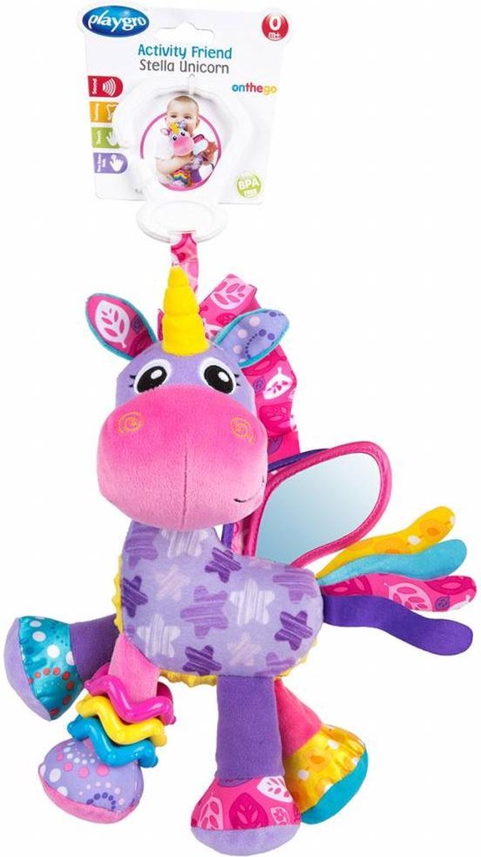 Playgro juguete colgante stella unicornio - actividad amigo stella unicornio - juguetes bebe - juguete colgante - juguete cochecito - sonajero - accesorio cochecito - accesorio cochecito - juguete educativo - peluche