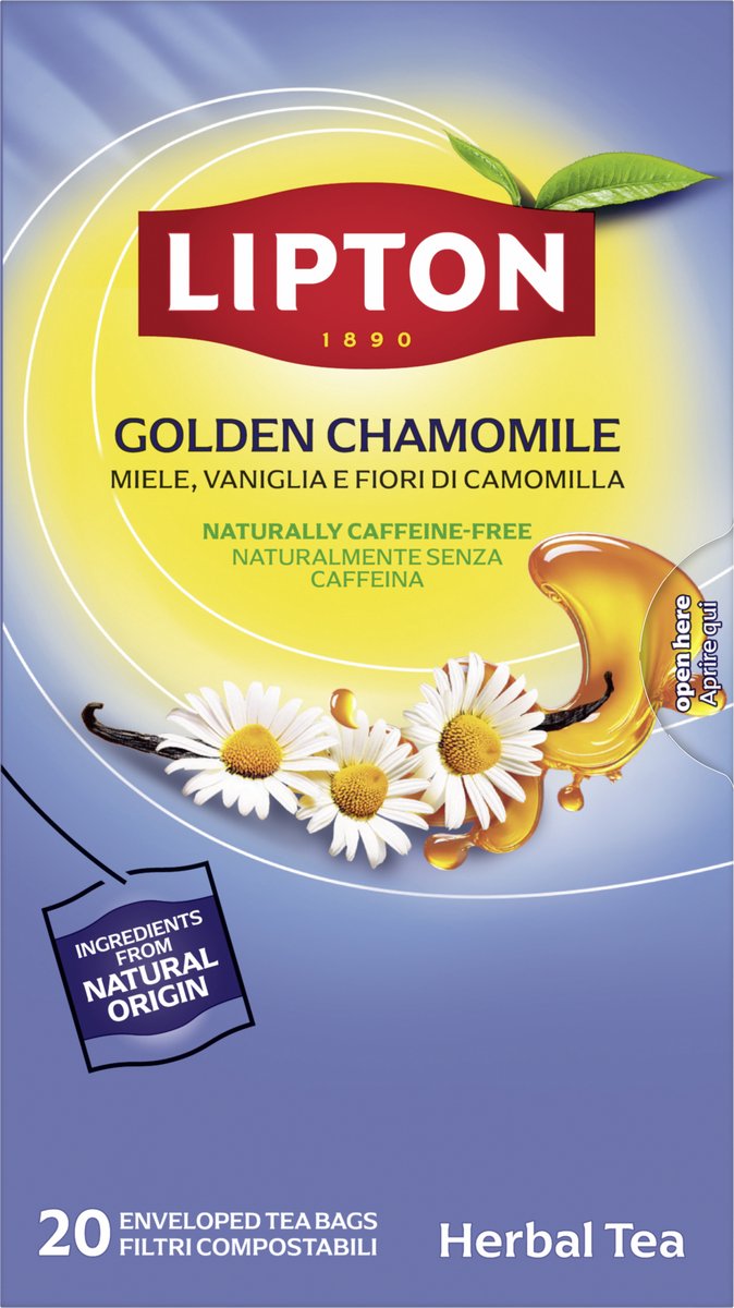 Lipton tisana camomilla dorata - 80 bustine di tè - tisana camomilla dorata - 4 x 20 bustine - confezione risparmio