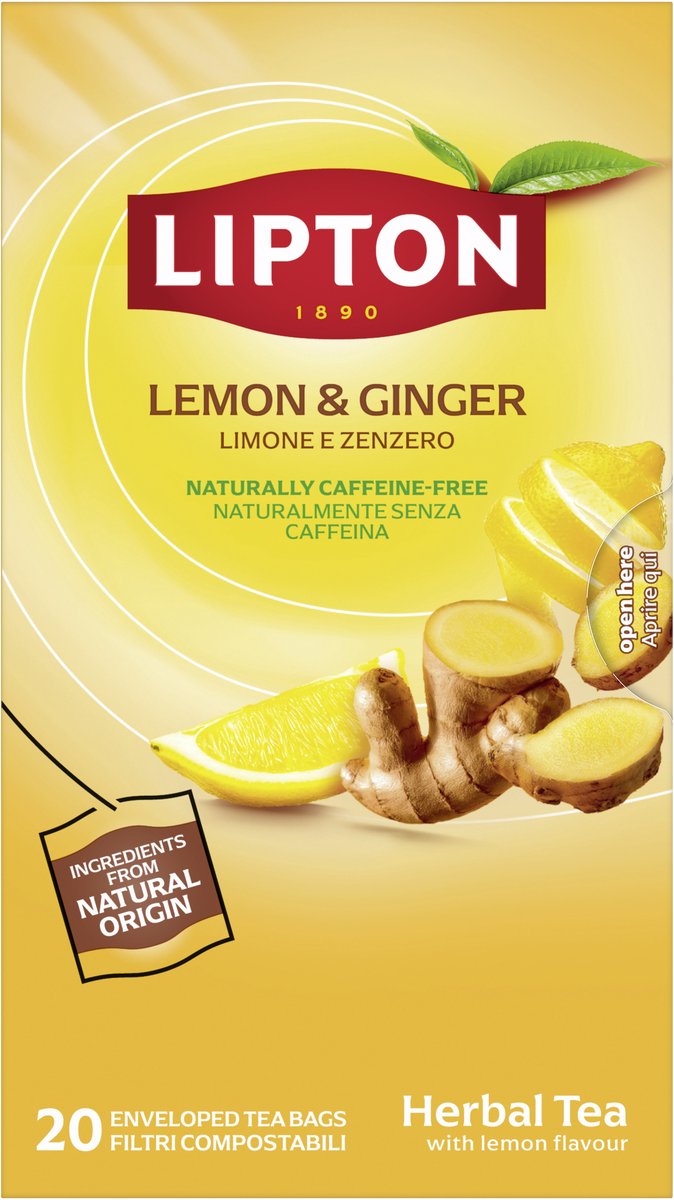 Lipton tisana al limone e zenzero - 80 bustine di tè piramidale - tisana al limone e zenzero - 4 x 20 bustine - confezione risparmio