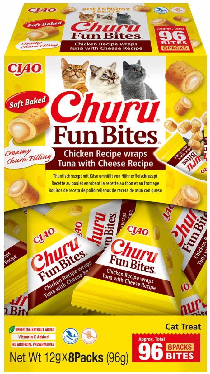 Inaba churu fun bites chicken wraps - cat snack - tuna cheese 12x8 g
