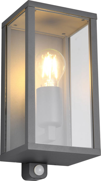 Trio garonne - lámpara de pared - antracita - excl. 1x e27 7w - sensor de movimiento - iluminación exterior - ip44