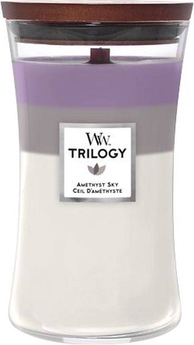Woodwick hourglass trilogy large geurkaars - amethyst sky - 130 branduren