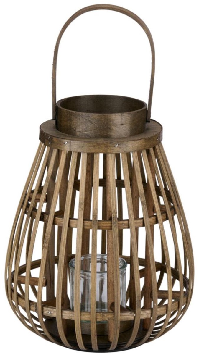 Arti casa Farol de madera con cristal - portavelas decorativo - 26 x 26 x 32 cm - marrón