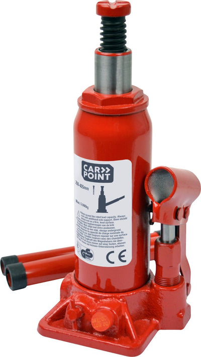 Carpoint bottle jack - maximum load up to 5,000 kg - hydraulic - for lifting cars, campers or caravans - minimum height 200mm - maximum height 405mm