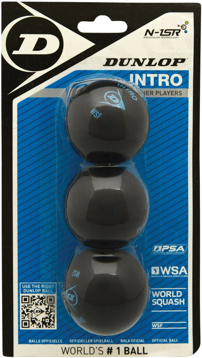 Introduzione Dunlop - palline da squash per principianti - blister da 3 palline - nero