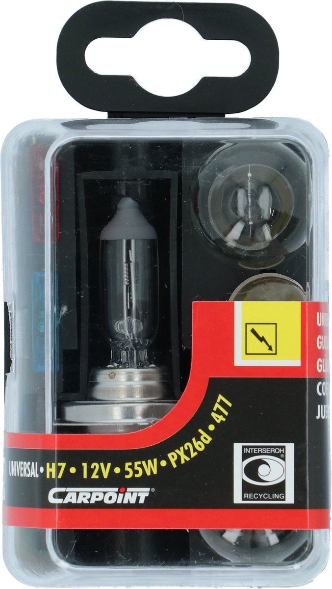 Set lampade di ricambio Carpoint 7 pezzi h7 - 5 lampade - 2 fusibili - pratica scatola portaoggetti - omologata e.