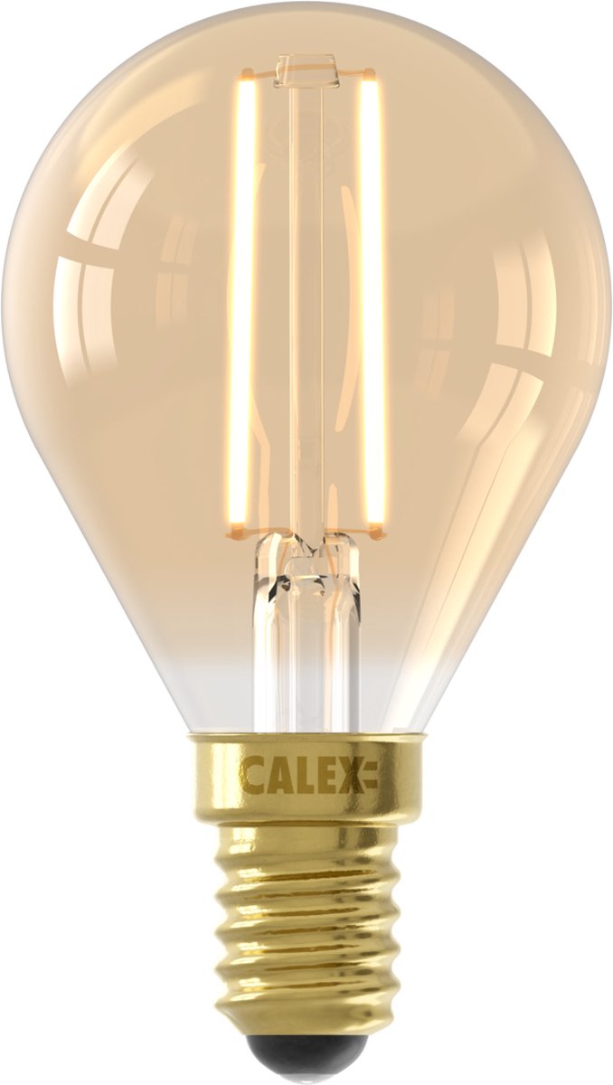 Lámpara LED de filamento Calex - E14 - Fuente de luz P45 dorada - 3,5W - regulable