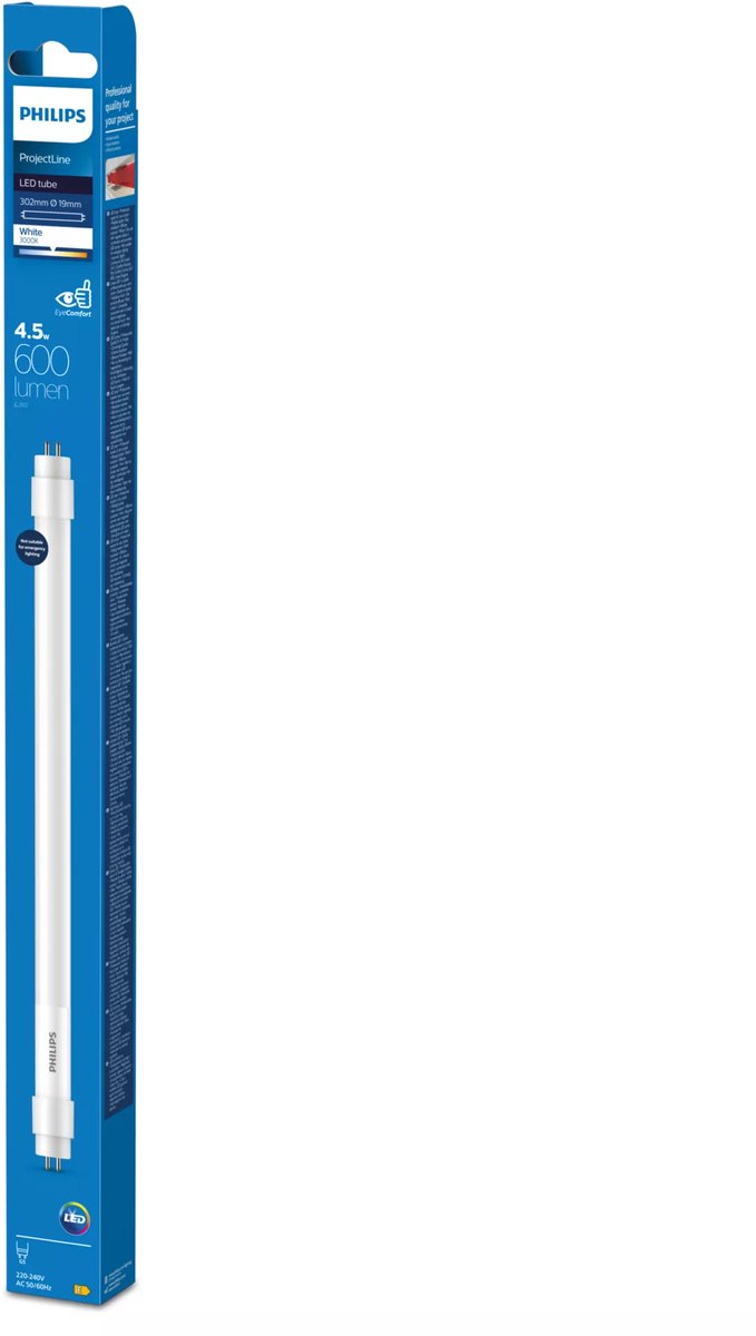 Philips led tubo fluorescente led philips projectline - t5 mini - 4,5w - g5 - luce bianca brillante - 300 mm