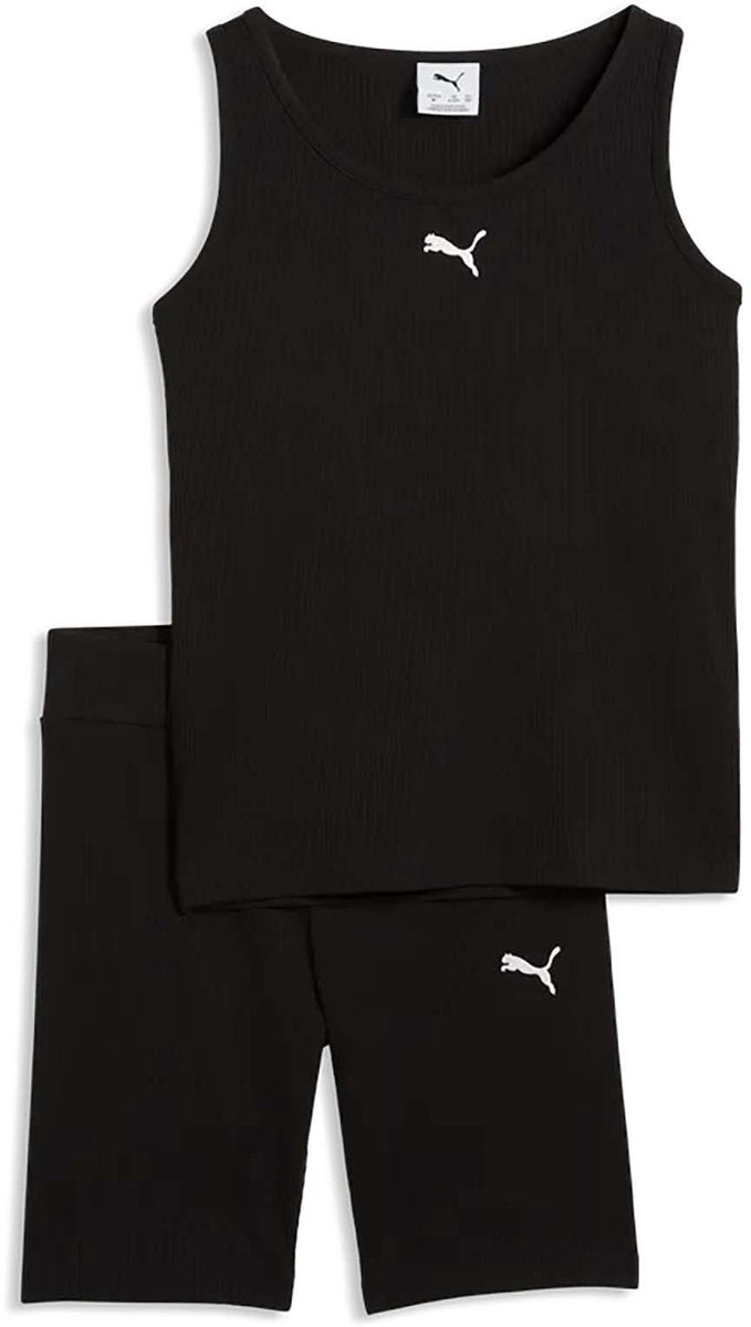 Set Puma Ess con canotta a costine rialzata e leggings corti g