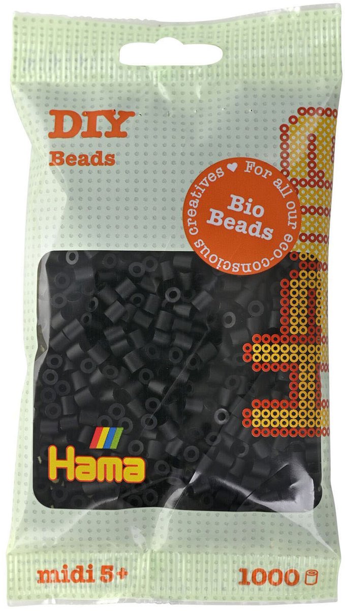 Hama Bio String Beads Black (018), 1000.