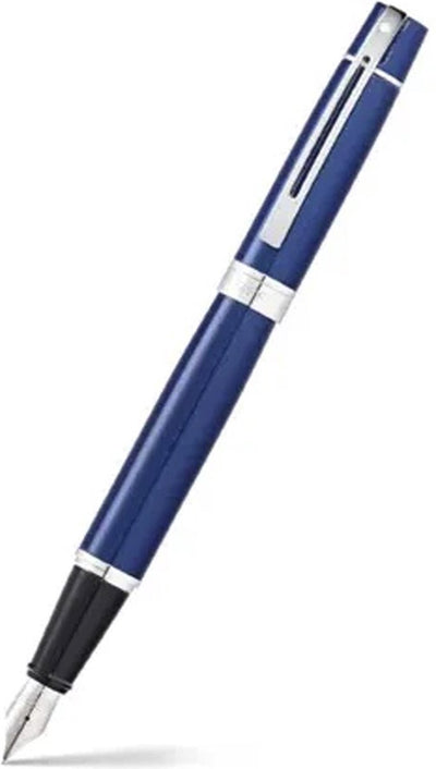 Penna stilografica Sheaffer - 300 - nera e blu lucida con cromo - pennino m - incluso convertitore per caricamento - sf-e0934153