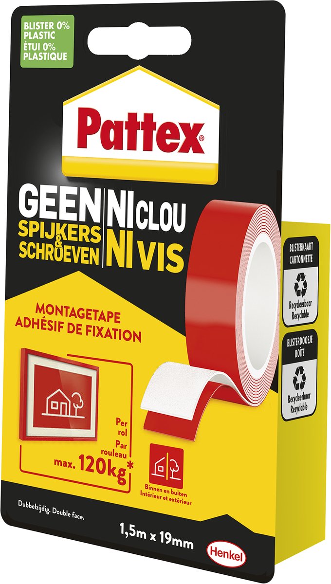 Pattex 1004897 - cinta de montaje gs s 120kg | 12 piezas