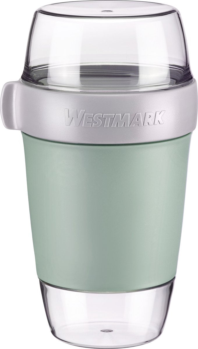 Fiambrera Westmark, grande, con 3 compartimentos estancos: 350 ml + 600 ml + 200 ml, plástico, natural sin BPA, verde menta gris claro, 5287226m