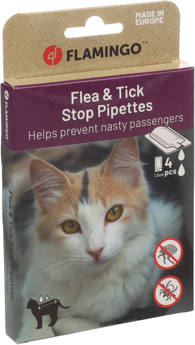 Gotas antipulgas flamingo gato - pipetas tapón antipulgas batali 4x1,5ml - gotas antiparasitarias - contra pulgas - garrapatas y ácaros - con dimeticona - sin insecticida - apto a partir de 3 meses - para todo tipo de pieles