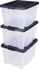 Caja de almacenamiento Iris práctico - 30 l - plástico - negro transparente - juego de 3