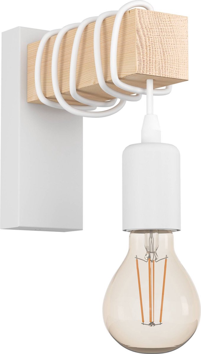 Lámpara de pared eglo townshend - e27 - 21,5 cm - madera - blanco marrón - madera fsc