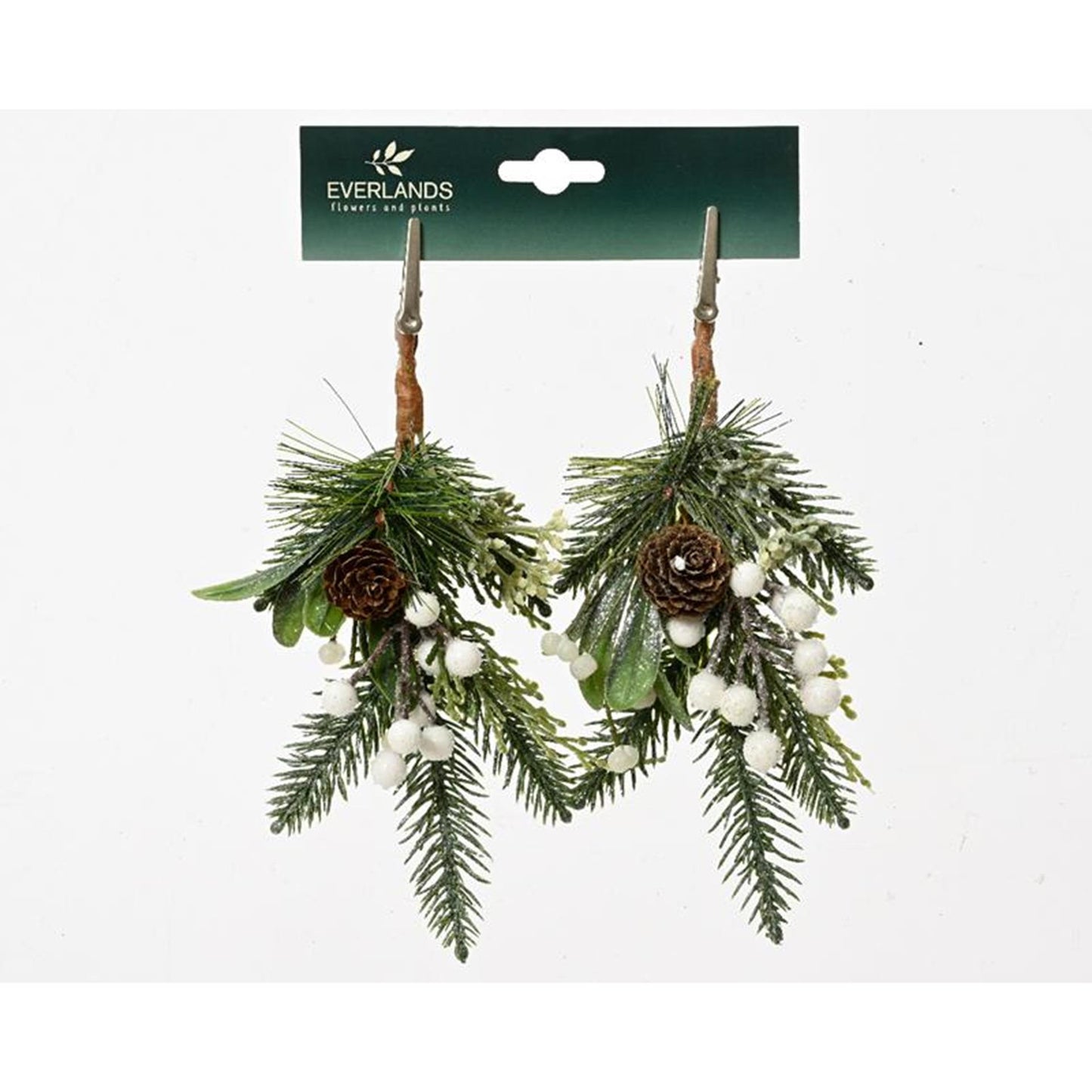 Decoris Ramoscello natalizio su clip 2 pezzi verde-bianco