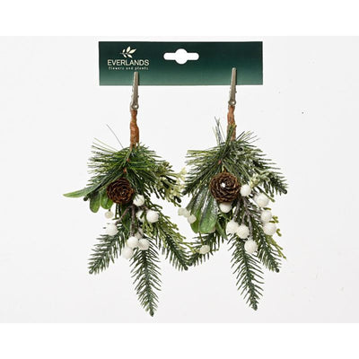 Decoris kersttakje op clip 2 stuks groen-wit