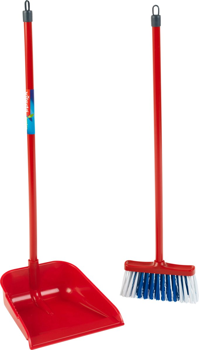 Klein Toys vileda paletta e paletta a manico lungo - manico lungo 56 cm - scopa lunga 55,5 cm - rosso blu