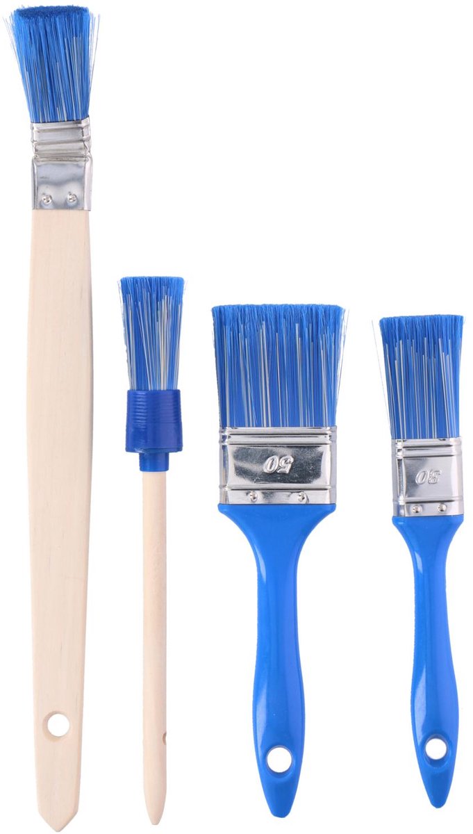 Set spazzole universali Kinzo – 4 pezzi – spazzole piatte, spazzola tonda e spazzola per radiatori – 25, 30 e 50 mm
