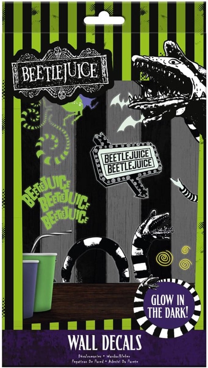 Calcomanías de pared Paladone Beetlejuice que brillan en la oscuridad - Juego de 50 pegatinas con licencia oficial, decoración retro de la habitación de terror -