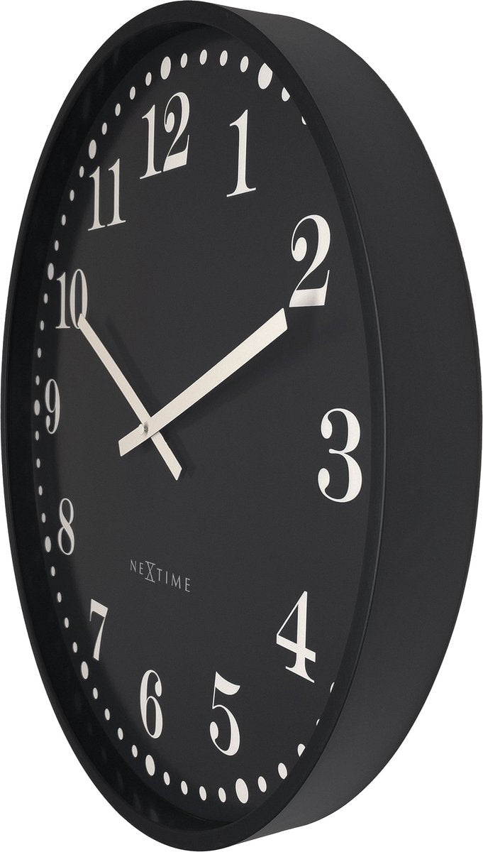 Nexttime Dickens Large – Orologio da parete – 50 cm – Plastica – Nero – Silenzioso