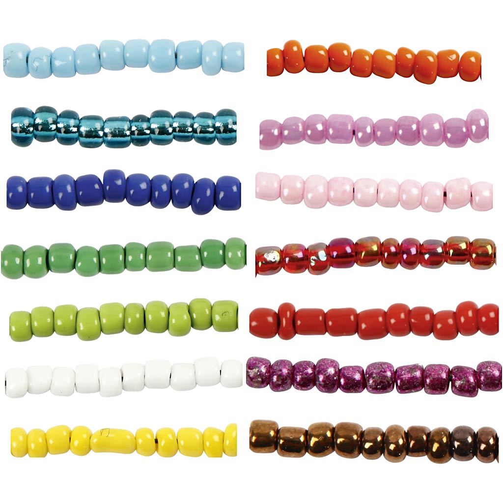 Rocallas Creativ company, d 3 mm, medidas 8 0, medida agujero 0,6-1,0 mm, varios colores, 14x25 gr 1 caja