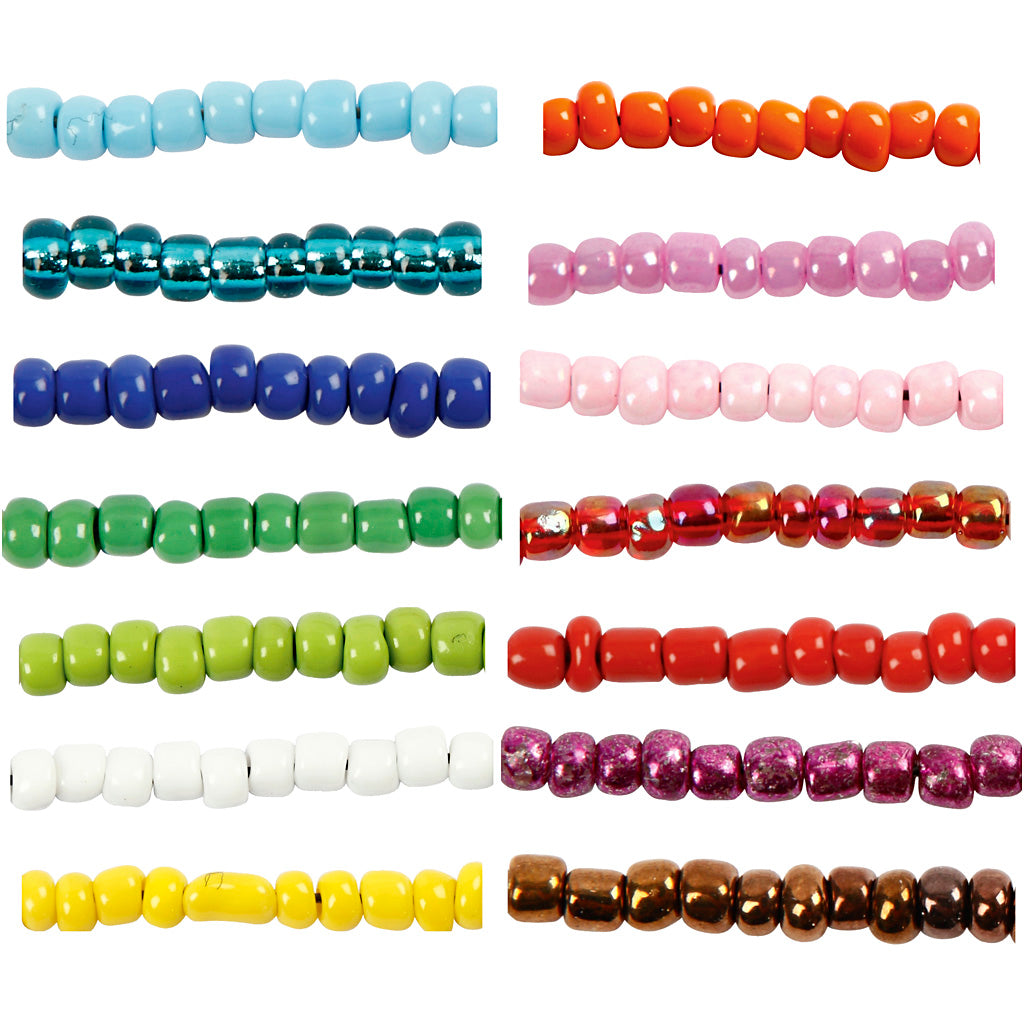 Rocallas Creativ company, d 3 mm, medidas 8 0, medida agujero 0,6-1,0 mm, varios colores, 14x25 gr 1 caja