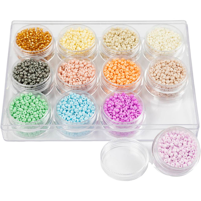 Creative Company Rocailles perle di vetro rotondo da 3 mm Colori pastello, 12x17 grammi