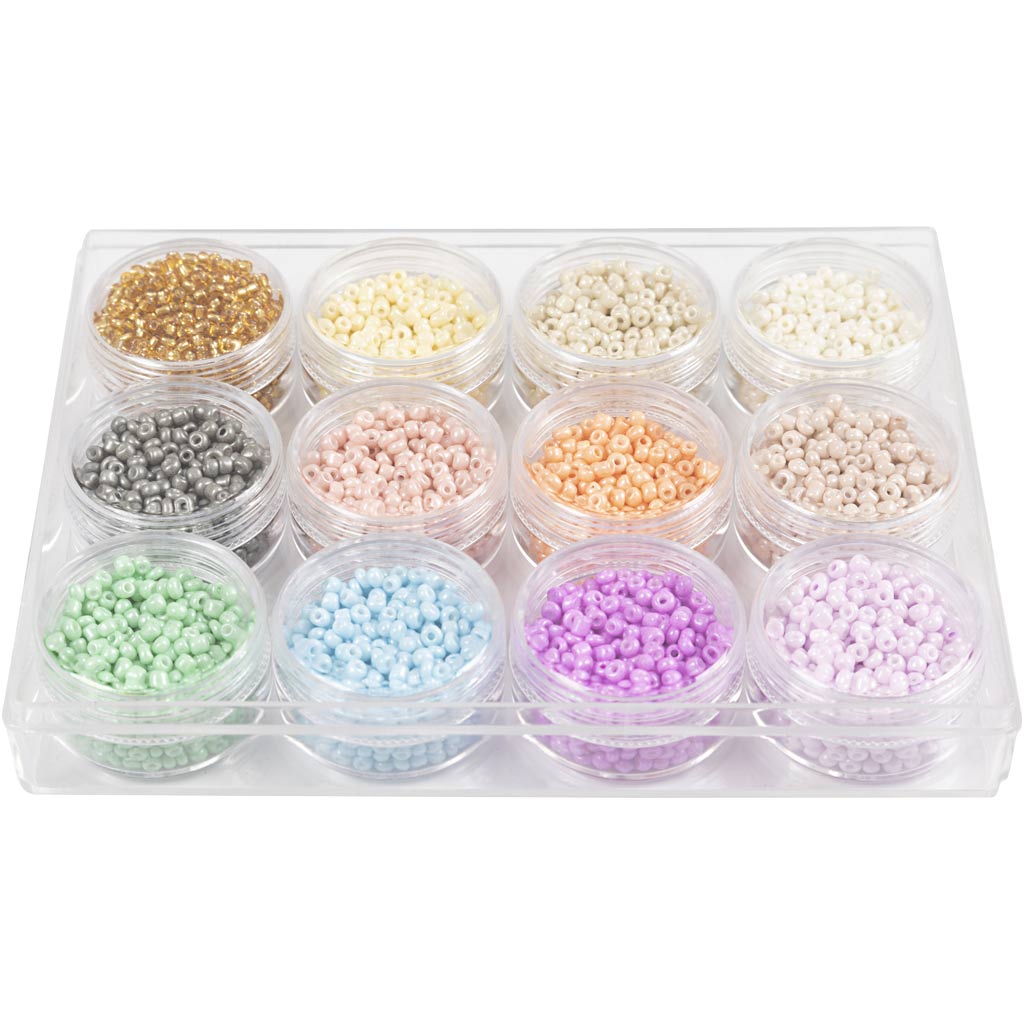 Creative Company Rocailles perle di vetro rotondo da 3 mm Colori pastello, 12x17 grammi