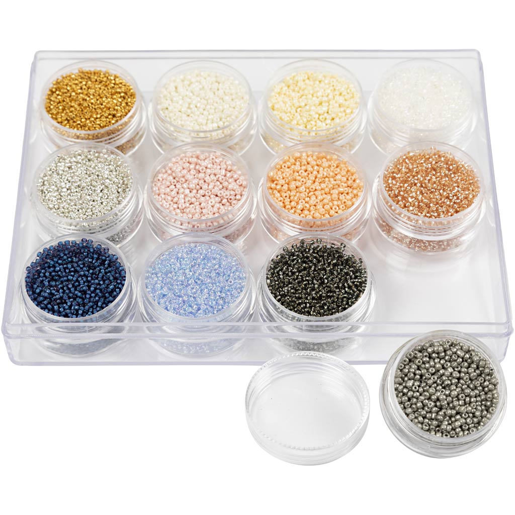 Creativ Company Rocailles Beads redondos de vidrio 1.7 mm Colores pastel, 12x17 gramos