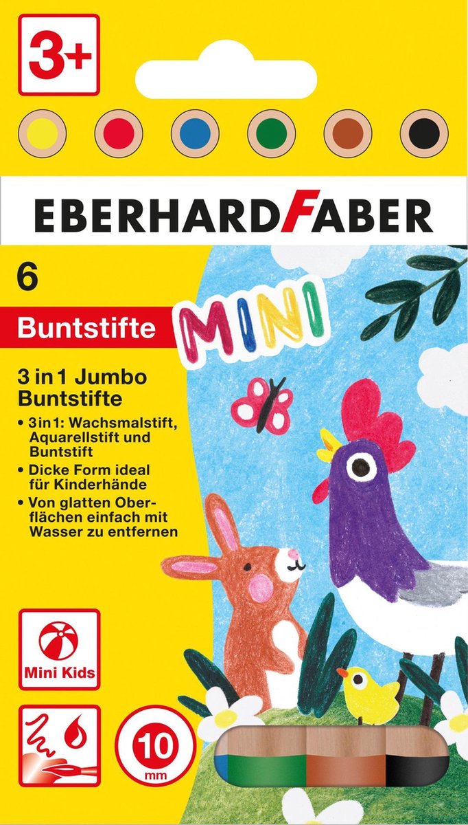 Matite colorate Eberhard faber - minimaxi - astuccio 6 pezzi - spessore 10mm - resistenti alla rottura - ef-518905