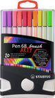 Stabilo pen 68 brush - premium brush viltstift - met flexibele penseelpunt - colorparade met 20 verschillende kleuren