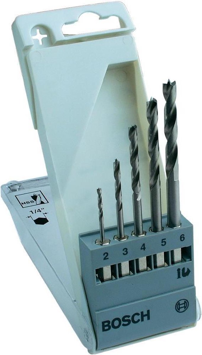 Accesorios Bosch 2608595525 juego de brocas helicoidales para madera 5 piezas 2 mm, 3 mm, 4 mm, 5 mm, 6 mm 1 4 (6,3 mm) 1 juego(s)
