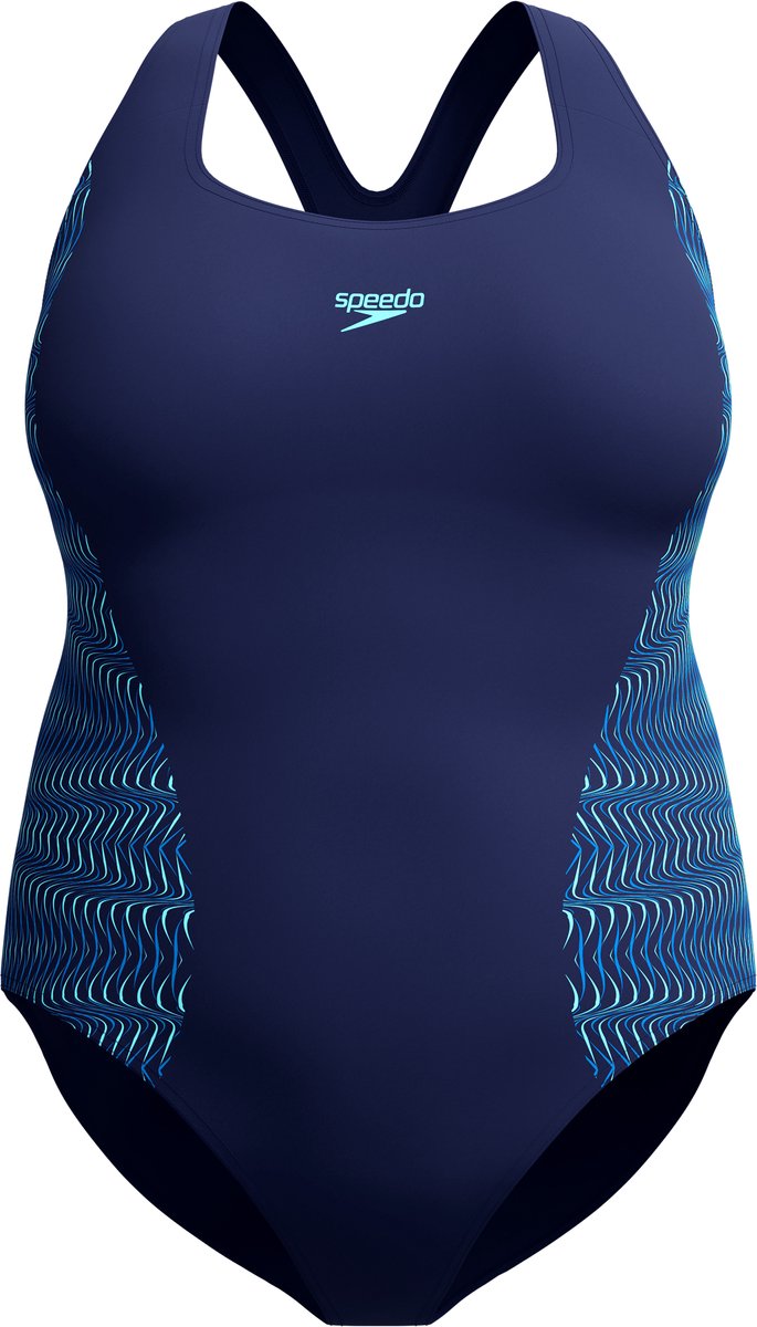 Speedo pluse size placement medalist 1 piece dames sportbadpak - marine blauw