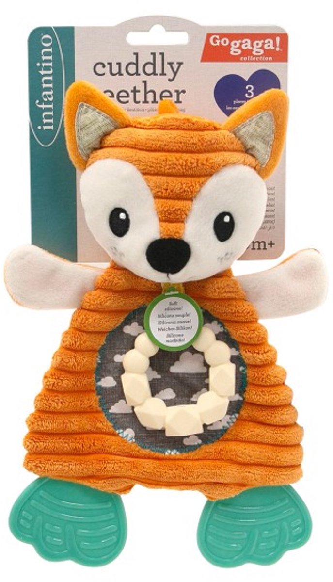 Infantino peluche da dentizione volpe - giocattoli sensoriali per bambini arancione bianco.