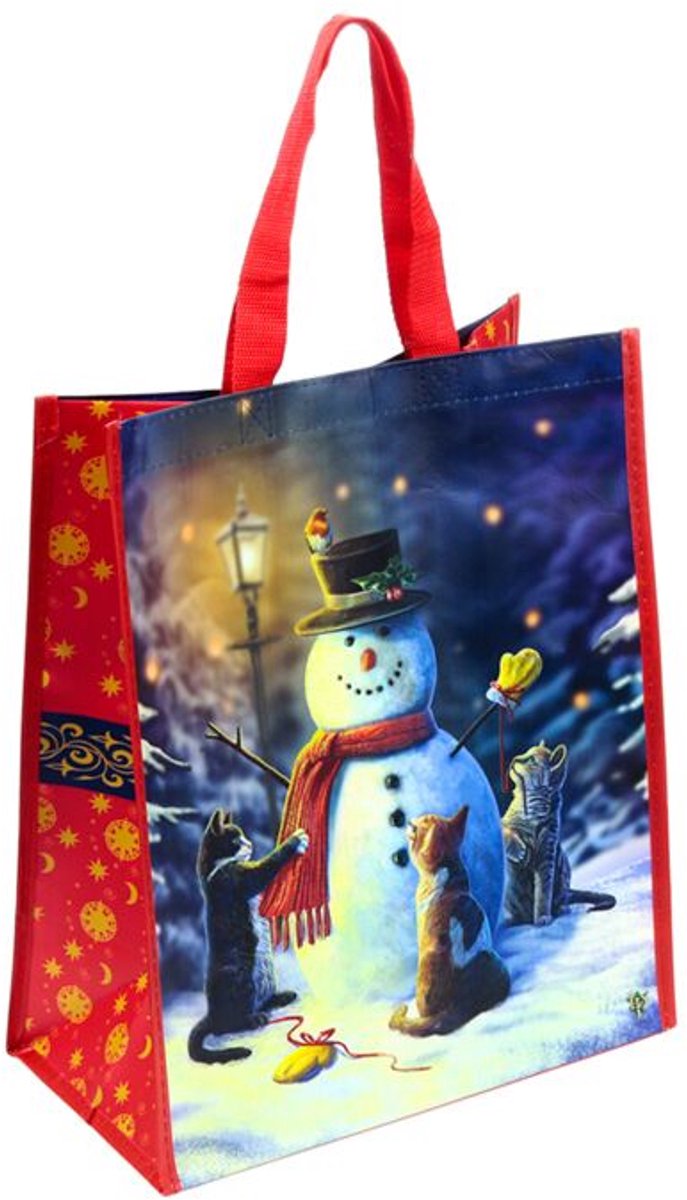 Borsa shopper sostenibile Lisa Parker con gatti natalizi e pupazzo di neve