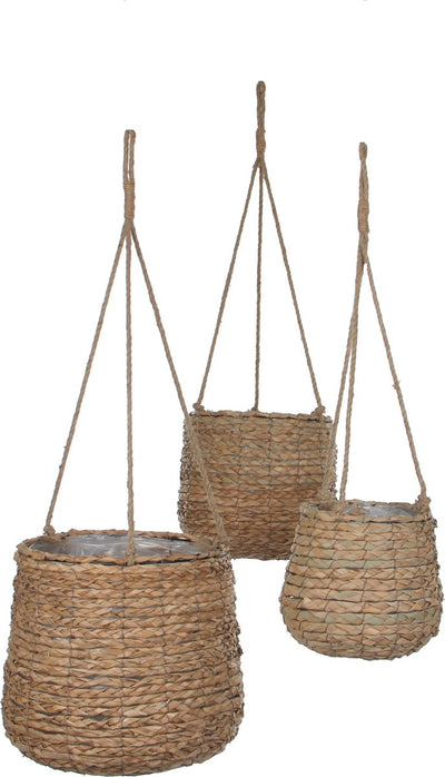 Vaso sospeso Avalon con decorazioni in mica - set da 3 - h90 x ø30 cm - erba marina - marrone chiaro
