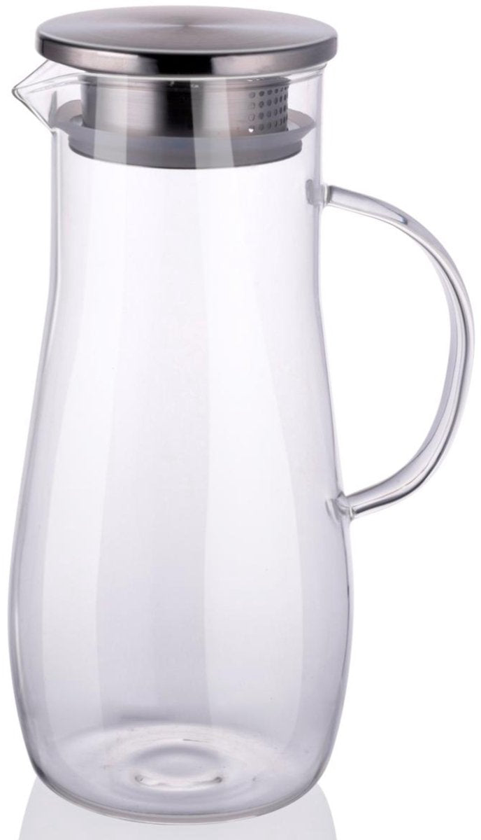 Jarra Alpina con tapa 1,4 litros vidrio acero inoxidable plata transparente
