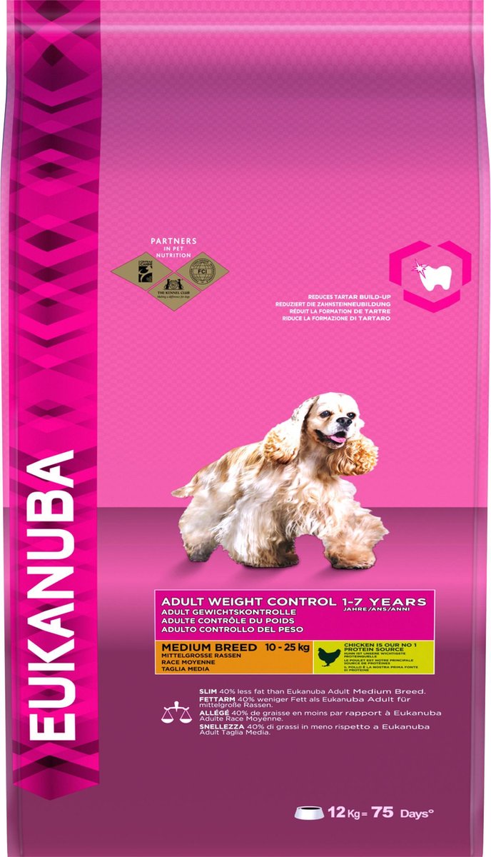 Eukanuba cane adulto - razza media - pollo - cibo per cani - 12 kg