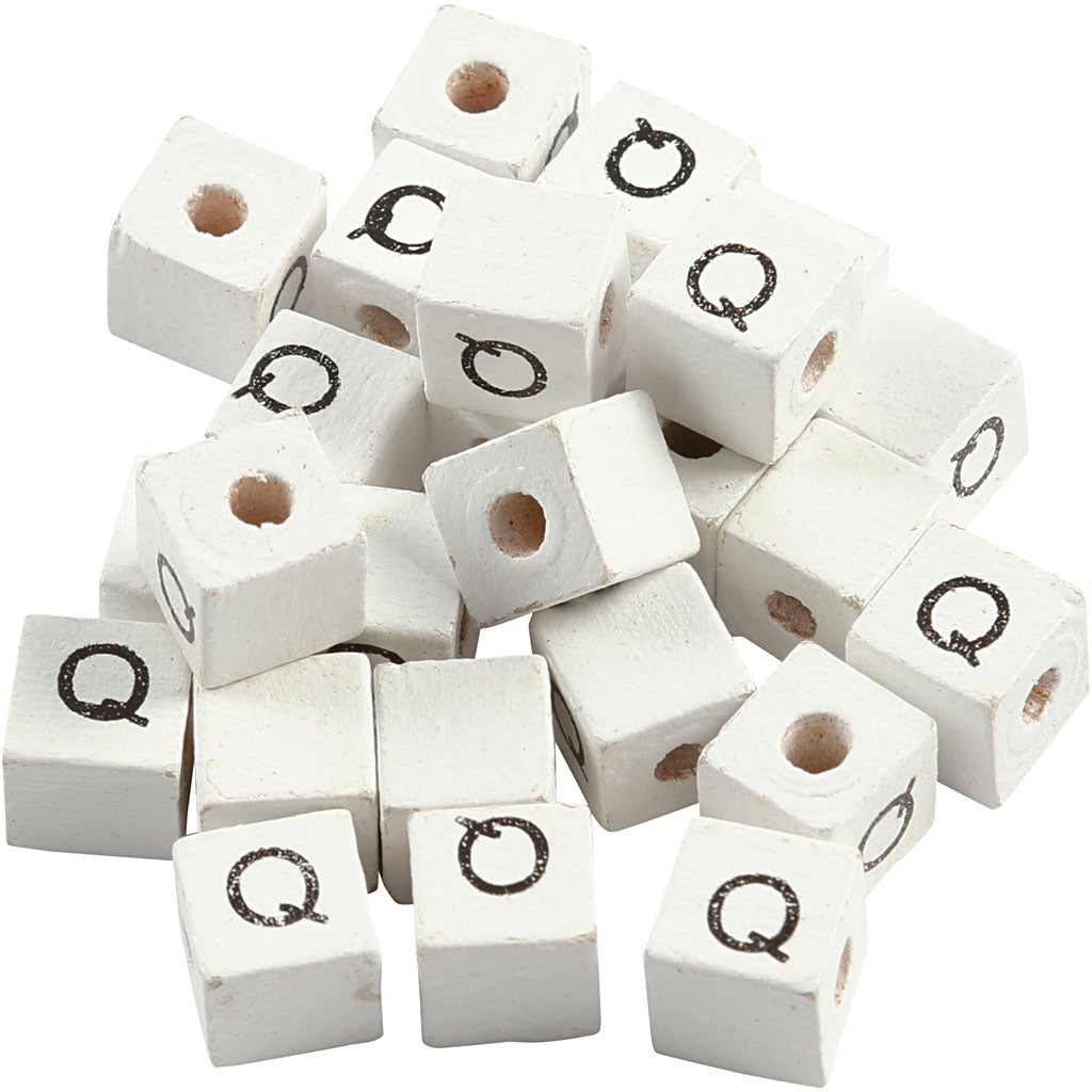 Perline con lettera aziendale Creativ, q, misura 8x8 mm, misura buco 3 mm, bianco, 25 pezzi 1 scatola