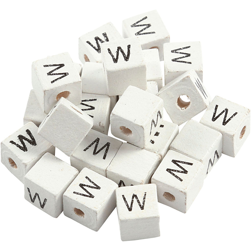 Perline con lettera aziendale Creativ, w, misura 8x8 mm, misura buco 3 mm, bianco, 25 pezzi 1 scatola