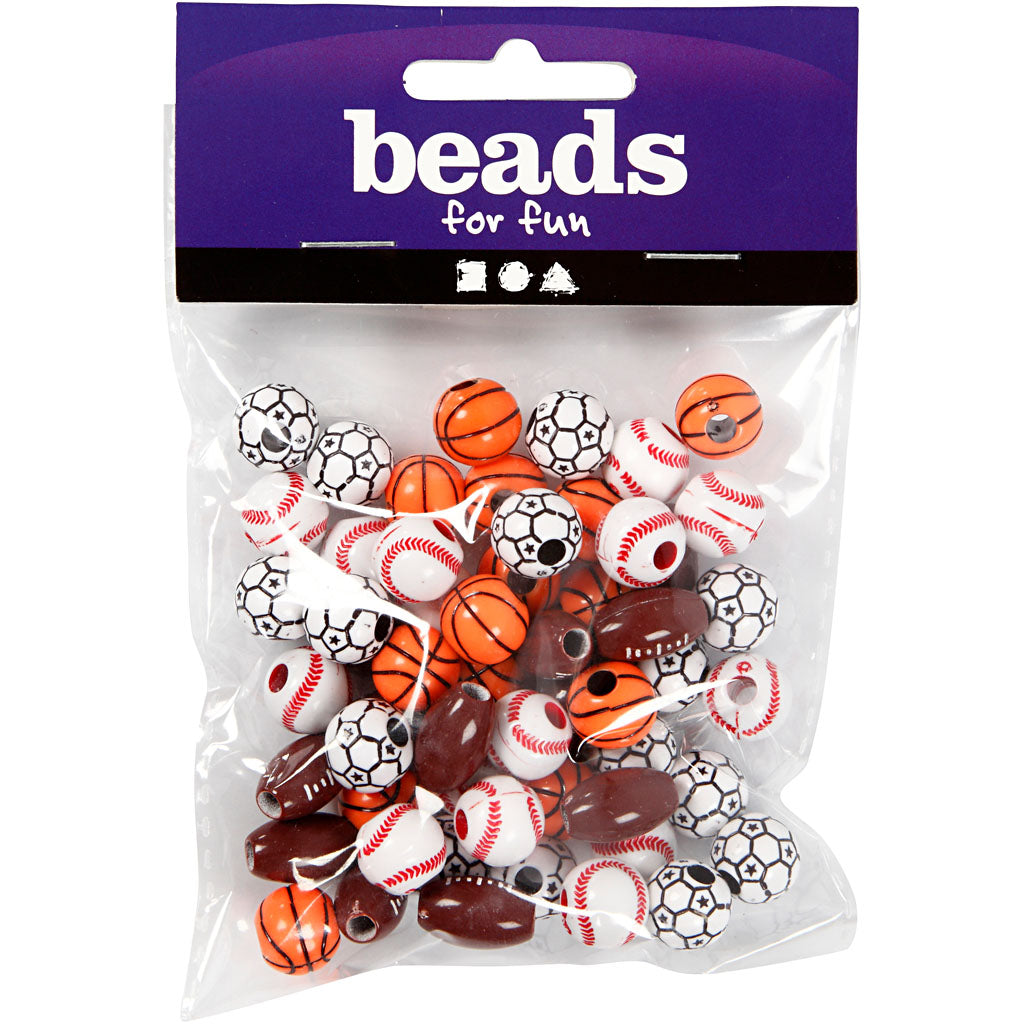 Perline sportive Creative Company, misura 11-15 mm, dimensione del buco 3-4 mm, ca. 55 pezzi, vari colori, 45 g 1 scatola