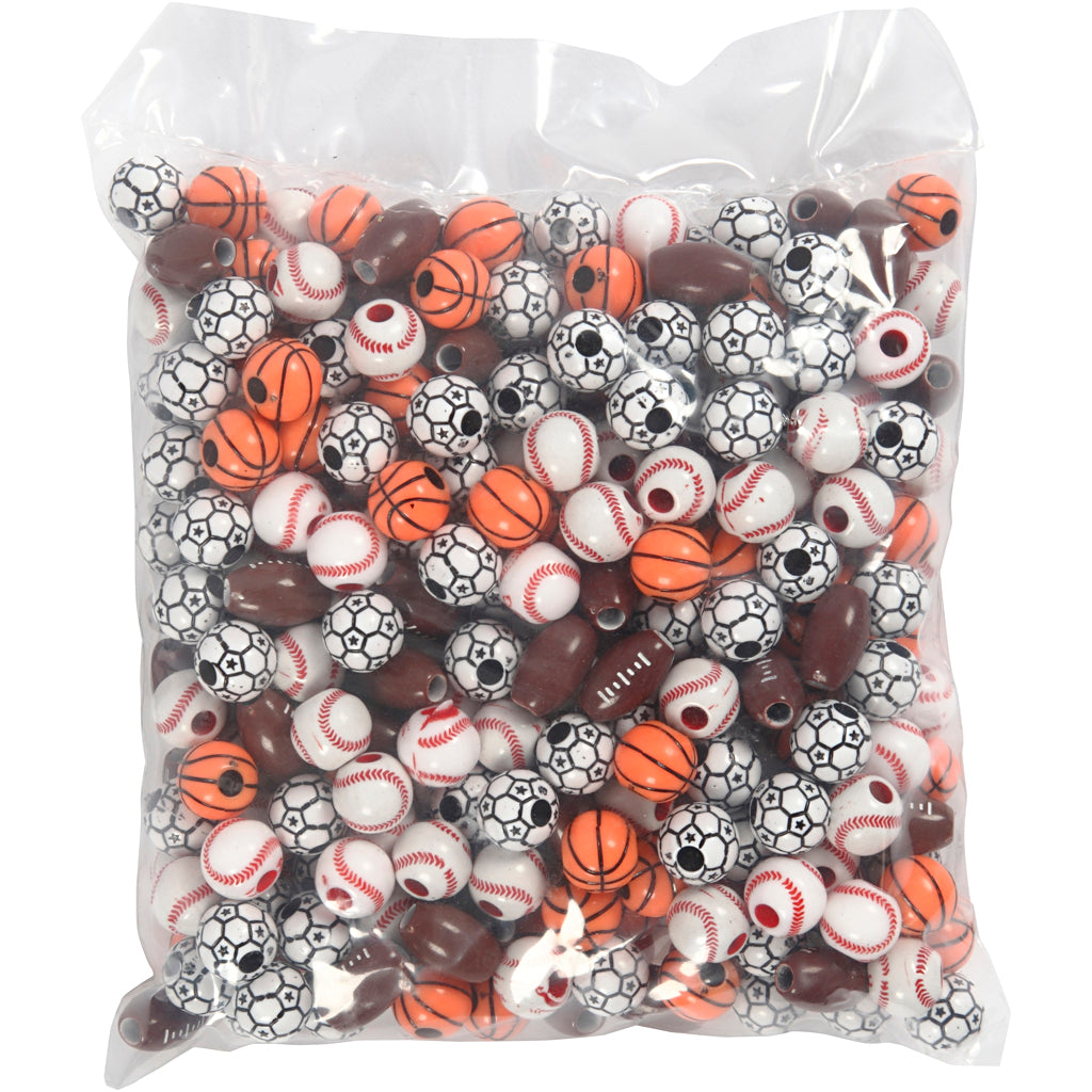 Perline sportive Creative Company, misura 11-15 mm, dimensione del buco 3-4 mm, ca. 220 pezzi, vari colori, 270 g 1 scatola