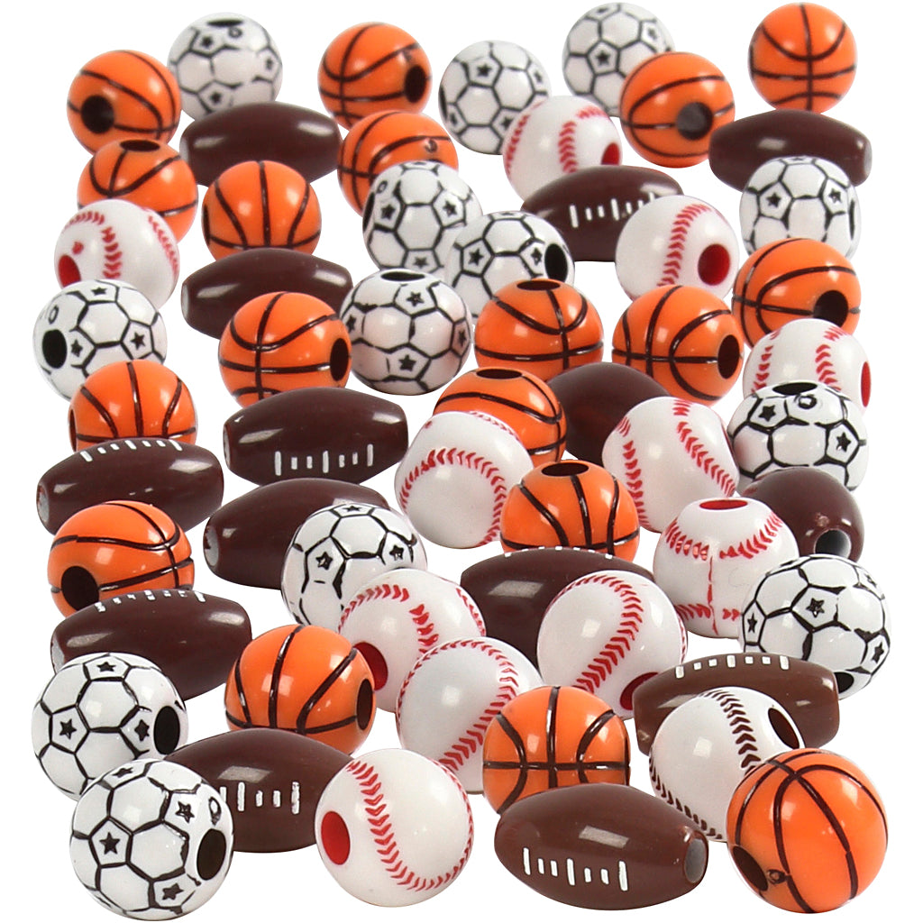 Perline sportive Creative Company, misura 11-15 mm, dimensione del buco 3-4 mm, ca. 220 pezzi, vari colori, 270 g 1 scatola