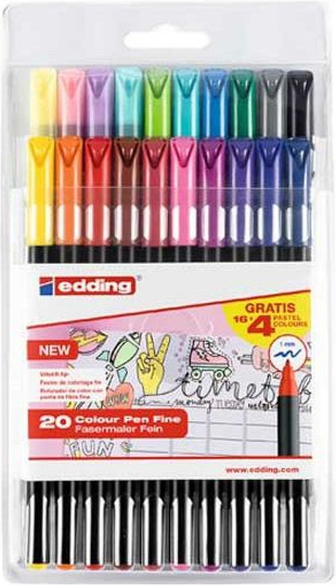 Edding 1200 - pennarelli - set da 20 colori in astuccio - punta tonda 1 mm - ritorno a scuola
