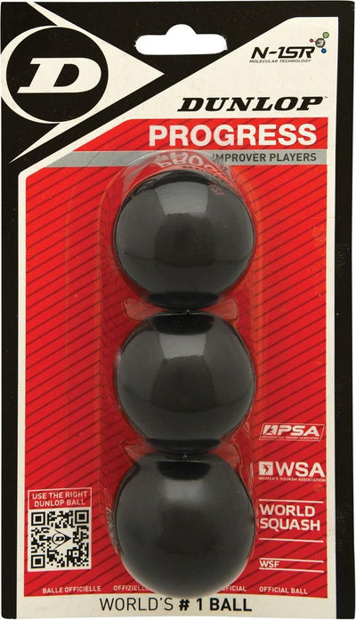 Dunlop Progress - jugador intermedio de pelotas de squash - blister 3ball - negro