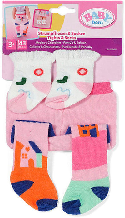 Completo vestitino per bambole Baby Born collant e calzini 43 cm multicolore.