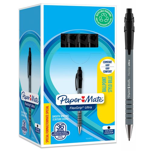 Penna a sfera papermate flexgrip ultra media nera confezione 36 pezzi