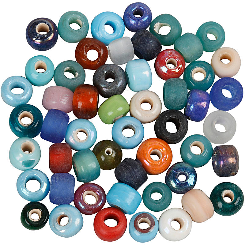 Perle di vetro dell'azienda Creativ, d 9 mm, dimensione del buco 2,5-3 mm, ca. 680 pezzi, vari colori, 500 g 1 scatola